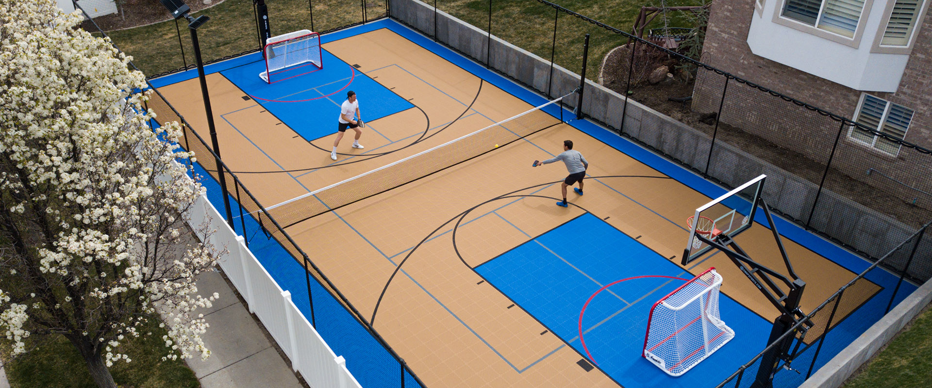 Basketball court surfaces with custom logo and colors to match NBA